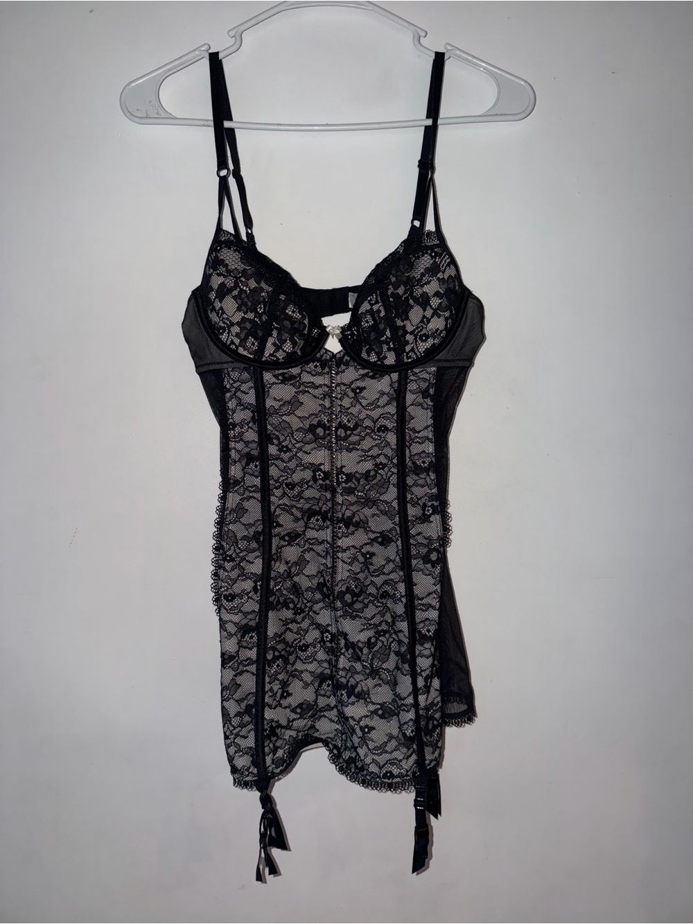 Victoria's Secret Black Lace Garter Chemise